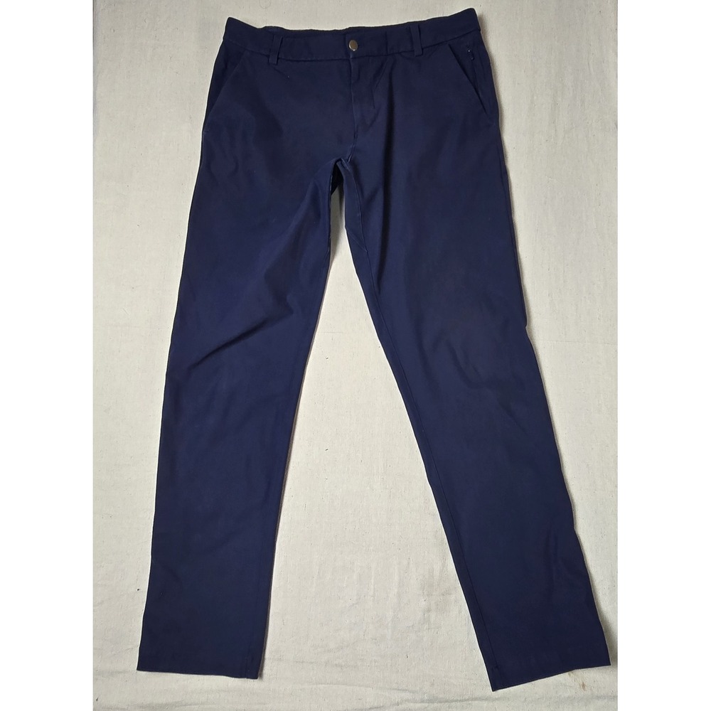 Lululemon Men's Commuter Pants 34 Navy Blue Reflective Stretch Athletic Fit Flaw